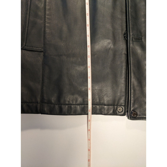 Andrew Marc Leather Coat Black Size XL Jacket Brown Contrasting Collar Pockets - Picture 7 of 9